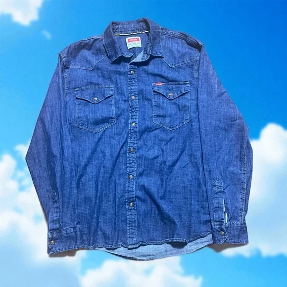 Vintage Wrangler Dark Blue Casual Button Down Shirt - Picture 1 of 7